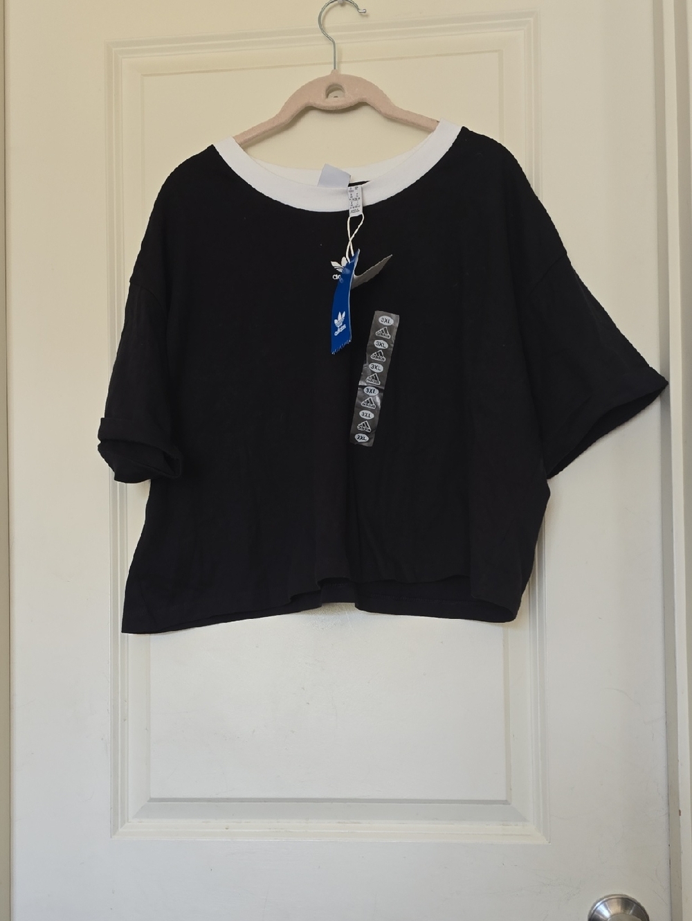 adidas Black Crop Tee with White Crew Neck PLUS SIZE